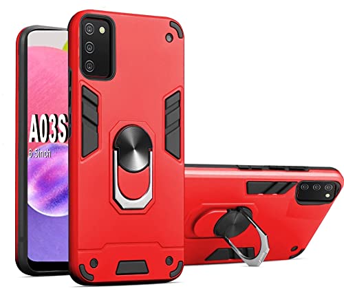 Folmecket Hülle für Samsung Galaxy A03S, 360 Grad rotierender Metallring Stoßdämpfung Verstärkte Ecke TPU für Galaxy A03S 5G (6.5 Zoll) (A03S Rot) von Folmecket
