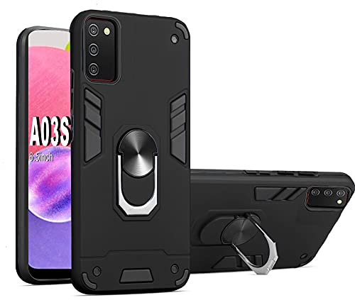 Folmecket Hülle für Samsung Galaxy A03S, 360 Grad rotierender Metallring Stoßdämpfung Verstärkte Ecke TPU für Galaxy A03S 5G (6.5 Zoll) (A03S Schwarz) von Folmecket