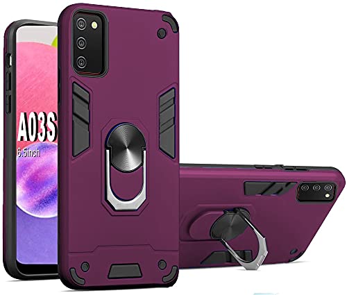 Folmecket Hülle für Samsung Galaxy A03S, 360 Grad rotierender Metallring Stoßdämpfung Verstärkte Ecke TPU für Galaxy A03S 5G (6.5 Zoll) (A03S Weinrot) von Folmecket