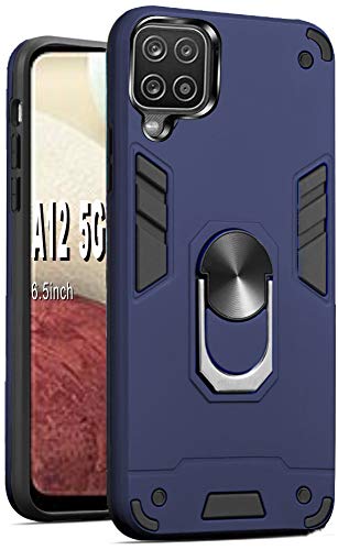 Folmecket Hülle für Samsung Galaxy A12 5G, 360 Grad rotierender Metallring Stoßdämpfung Verstärkte Ecke TPU für Galaxy A12 5G (6.5 Zoll) Blau von Folmecket