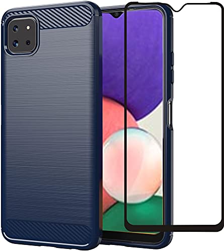 Folmecket Hülle für Samsung Galaxy A22 5G, Karbonfaser, Kratzfest, stoßdämpfend, weiches TPU-Gummi, Schutzhülle für Samsung A22 5G(6,6 Zoll) (A22 5G Blau) von Folmecket