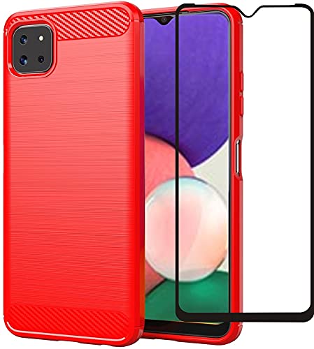 Folmecket Hülle für Samsung Galaxy A22 5G, Karbonfaser, Kratzfest, stoßdämpfend, weiches TPU-Gummi, Schutzhülle für Samsung A22 5G(6,6 Zoll) (A22 5G Rot) von Folmecket