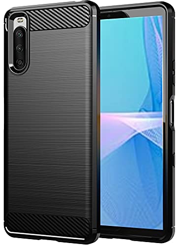 Folmecket Hülle für Sony Xperia 10 III, Karbonfaser, Kratzfest, stoßdämpfend, weiches TPU-Gummi, Schutzhülle für Xperia 10 III lite 6 Zoll (Xperia 10 III Schwarz) von Folmecket