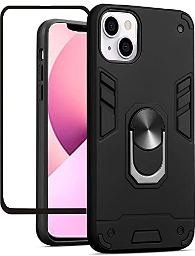 Folmecket Hülle für iPhone 13 Mini, Displayschutzfolie, 360 Grad drehbarer Metallring, Stoßdämpfung, verstärkte Ecken, TPU für Apple iPhone 13 Mini (5,4 Zoll) (iPhone 13 Mini Black) von Folmecket