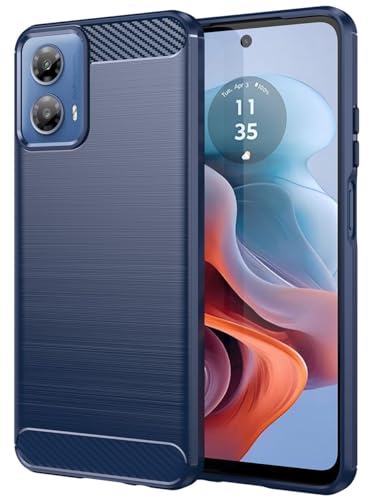 Folmecket Moto G34 Hülle, Karbonfaser, Kratzfest, stoßdämpfend, weiche TPU-Gummi-Schutzhülle für Motorola Moto G34 6.5" Zoll Blau von Folmecket