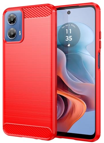 Folmecket Moto G34 Hülle, Karbonfaser, Kratzfest, stoßdämpfend, weiche TPU-Gummi-Schutzhülle für Motorola Moto G34 6.5" Zoll Rot von Folmecket