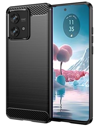 Folmecket Motorola Edge 40 Neo Hülle, Karbonfaser, Kratzfest, stoßdämpfend, weiche TPU-Gummi-Schutzhülle für Moto Edge 40 Neo 2023 6,55 Zoll Schwarz von Folmecket