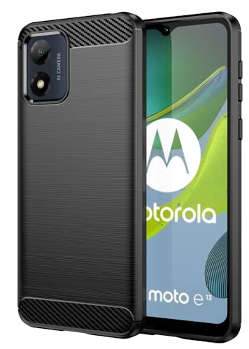 Folmecket Motorola Moto E13 Hülle, Karbonfaser, Kratzfest, stoßdämpfend, weiche TPU-Gummi-Schutzhülle für Moto E13 6,5 Zoll (2023) Schwarz von Folmecket