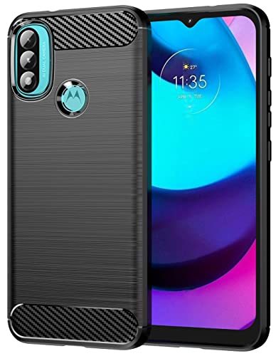 Folmecket Motorola Moto E40/E30/E20 Hülle, Karbonfaser, Kratzfest, stoßdämpfend, weiche TPU-Gummi-Schutzhülle für Moto E40/E30/E20 6,5 Zoll, Schwarz von Folmecket