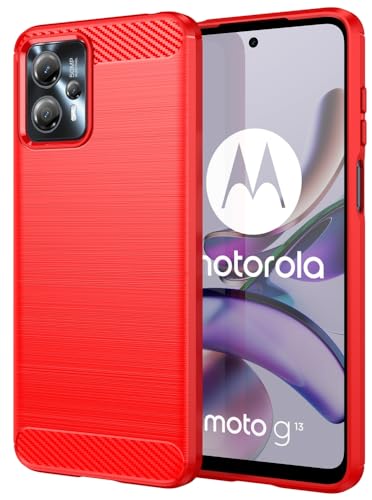 Folmecket Motorola Moto G13/G23 Hülle, Karbonfaser, Kratzfest, stoßdämpfend, weiche TPU-Gummi-Schutzhülle für Moto G13/G23 (2023) 6,5 Zoll Rot von Folmecket