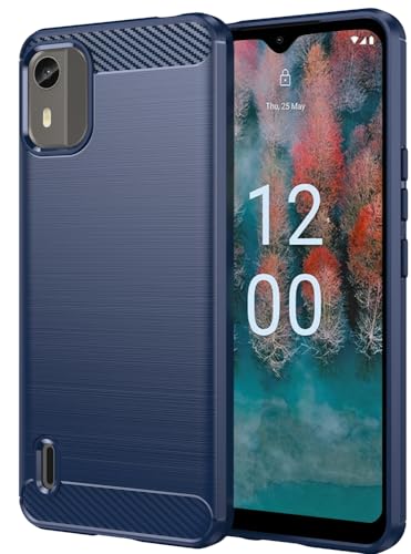 Folmecket Nokia C12 Pro/C12 Plus/C12 Hülle, Karbonfaser, Kratzfest, stoßdämpfend, weiche TPU-Gummi-Schutzhülle für Nokia C12 Pro/C12 Plus/C12 6,3 Zoll Blau von Folmecket