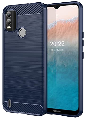 Folmecket Nokia C21 Plus Hülle, Karbonfaser, Kratzfest, stoßdämpfend, weiche TPU-Gummi-Schutzhülle für Nokia C21 Plus (2022) 6,52 Zoll Blau von Folmecket