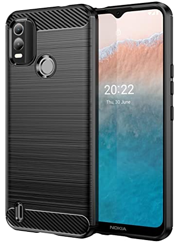 Folmecket Nokia C21 Plus Hülle, Karbonfaser, Kratzfest, stoßdämpfend, weiche TPU-Gummi-Schutzhülle für Nokia C21 Plus (2022) 6,52 Zoll Schwarz von Folmecket