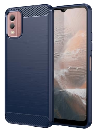Folmecket Nokia C32 Hülle, Karbonfaser, Kratzfest, stoßdämpfend, weiche TPU-Gummi-Schutzhülle für Nokia C32 (2023) 6,5 Zoll Blau von Folmecket