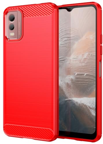 Folmecket Nokia C32 Hülle, Karbonfaser, Kratzfest, stoßdämpfend, weiche TPU-Gummi-Schutzhülle für Nokia C32 (2023) 6,5 Zoll Rot von Folmecket