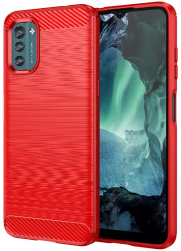Folmecket Nokia G21/G11 Hülle, Karbonfaser, Kratzfest, stoßdämpfend, weiche TPU-Gummi-Schutzhülle für Nokia G21/G11 6,5 Zoll, Rot von Folmecket