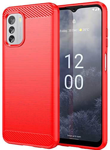 Folmecket Nokia G60 Hülle, Karbonfaser, Kratzfest, stoßdämpfend, weiche TPU-Gummi-Schutzhülle für Nokia G60 (2022) 6,58 Zoll Rot von Folmecket