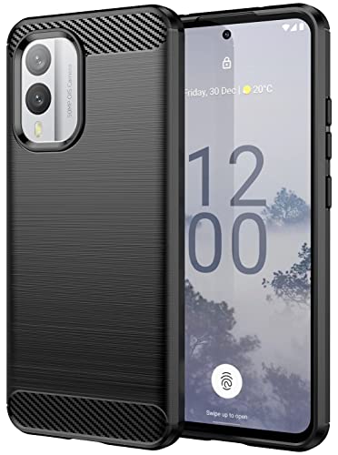 Folmecket Nokia X30 Hülle, Karbonfaser, Kratzfest, stoßdämpfend, weiche TPU-Gummi-Schutzhülle für Nokia X30 (2022) 6,43 Zoll Schwarz von Folmecket