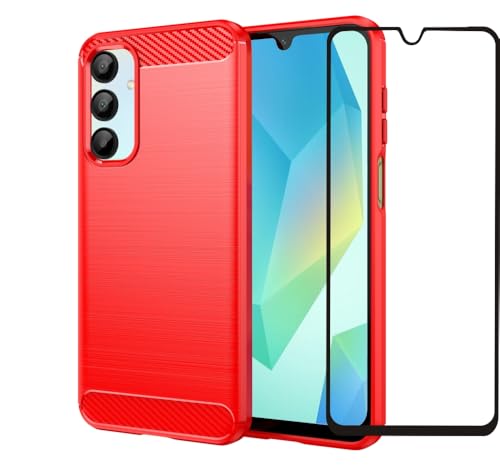 Folmecket Samsung Galaxy A16 5G Fall, Screen Protector Carbon Fiber Kratzfest, Stoßdämpfung Weiche TPU Gummi Schutz Handy Abdeckung für A16 4G 6.7" Rot von Folmecket