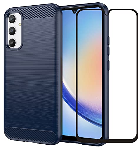 Folmecket Samsung Galaxy A34 5G Fall, Screen Protector Carbon Fiber Kratzfest, Stoßdämpfung Weiche TPU Gummi Schutz Handy Abdeckung für A34 5G 2023 6.6" Blau von Folmecket
