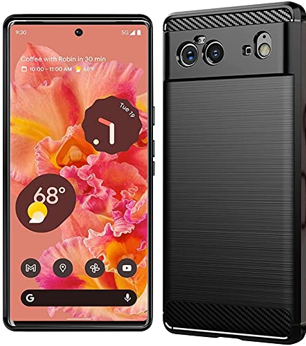 Folmecket Schutzhülle für Google Pixel 6, Karbonfaser, Kratzfest, stoßdämpfend, weiches TPU-Gummi, Schutzhülle für Google Pixel 6 Hülle 6,4 Zoll (Pixel 6 Schwarz) von Folmecket