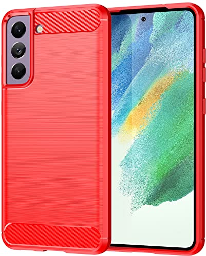 Folmecket Schutzhülle für Samsung Galaxy S21 FE 5G, Karbonfaser, Kratzfest, stoßdämpfend, weiches TPU-Gummi, Schutzhülle für Samsung Galaxy S21 FE 5G Hülle 6,4 Zoll (Galaxy S21 FE 5G Rot) von Folmecket