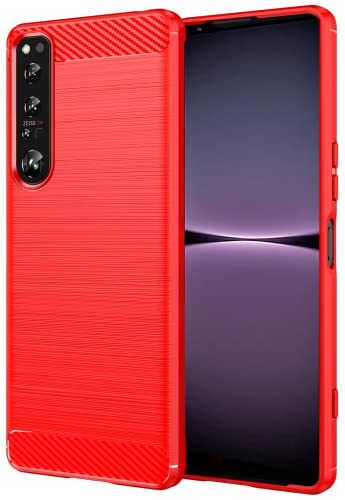 Folmecket Sony Xperia 1 IV Hülle, Karbonfaser, Kratzfest, stoßdämpfend, weiche TPU-Gummi-Schutzhülle für Sony Xperia 1 IV 6,5 Zoll, Rot von Folmecket