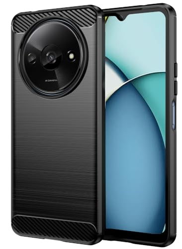 Folmecket Xiaomi Redmi A3,Xiaomi Redmi A3X, Karbonfaser, Kratzfest, stoßdämpfend, weiche TPU-Gummi-Schutzhülle für Xiaomi Poco C61 6.71" Zoll Schwarz von Folmecket
