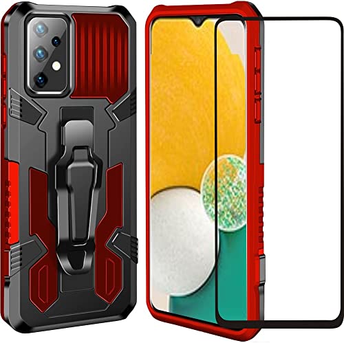 Samsung Galaxy A13 5G, A13 4G, M13 5G, A04S Hülle,Folmeckat mit HD-Displayschutzfolie, Militärqualität, mit Gürtelclip und Ständer, Schutzhülle für Galaxy A13 4G, 6,6 Zoll, Rot von Folmecket
