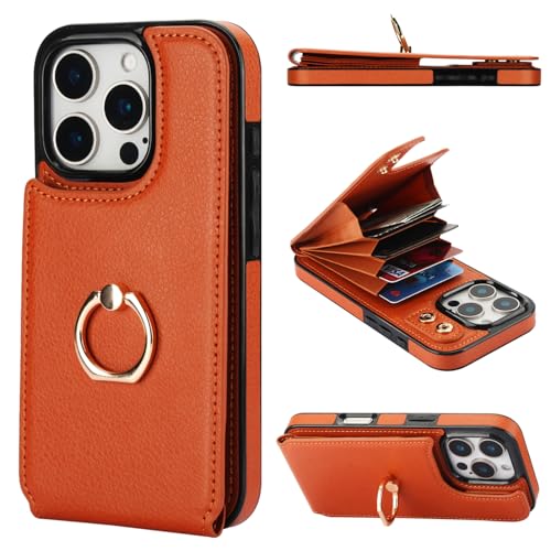 Folosu Kompatibel mit iPhone 16 Pro Hülle Wallet mit Kartenhalter, 360° drehbarer Fingerringhalter Kickstand, RFID-blockierende Leder-Schutzhülle, doppelte Tasten, stoßfeste Abdeckung, 16,3 cm, Braun Folosu Kompatibel mit iPhone 16 Pro Hülle Wallet mit Kartenhalter, 360° drehbarer Fingerringhalter Kickstand, RFID-blockierende Leder-Schutzhülle, doppelte Tasten, stoßfeste Abdeckung, 16,3 cm, Braun von Folosu