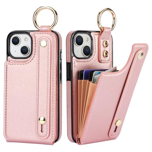 Folosu Schutzhülle für iPhone 13/14 mit Kartenhalter, Handschlaufe, Schlaufenhalter, Ständer, RFID-blockierender Fingergriffring, PU-Leder, Doppeltasten, stoßfeste Abdeckung, 15,5 cm, Roségold Folosu Schutzhülle für iPhone 13/14 mit Kartenhalter, Handschlaufe, Schlaufenhalter, Ständer, RFID-blockierender Fingergriffring, PU-Leder, Doppeltasten, stoßfeste Abdeckung, 15,5 cm, Roségold von Folosu