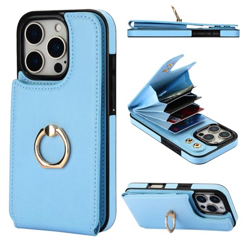 Folosu Schutzhülle für iPhone 16 Pro, Brieftasche, mit Kartenhalter, 360° drehbar, Fingerringhalter, Ständer, RFID-blockierend, Leder, doppelte Tasten, stoßfeste Abdeckung, 16,3 cm, Blau Folosu Schutzhülle für iPhone 16 Pro, Brieftasche, mit Kartenhalter, 360° drehbar, Fingerringhalter, Ständer, RFID-blockierend, Leder, doppelte Tasten, stoßfeste Abdeckung, 16,3 cm, Blau von Folosu