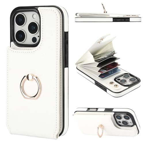 Folosu Schutzhülle für iPhone 16 Pro, Brieftasche, mit Kartenhalter, 360° drehbar, Fingerringhalter, Ständer, RFID-blockierend, Leder, doppelte Tasten, stoßfeste Abdeckung, 16,3 cm, Weiß Folosu Schutzhülle für iPhone 16 Pro, Brieftasche, mit Kartenhalter, 360° drehbar, Fingerringhalter, Ständer, RFID-blockierend, Leder, doppelte Tasten, stoßfeste Abdeckung, 16,3 cm, Weiß von Folosu