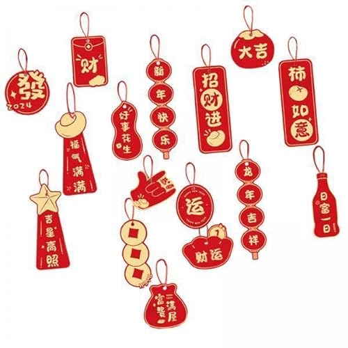 Folpus 3x16 Stücke 2024 Chinesisches Neujahr Hängedekorationen Chinesische Schriftzeichen Indoor Frühlingsfest Dekor für Feier von Folpus
