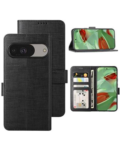 Foluu Brieftaschen-Schutzhülle für Google Pixel 9/Pixel 9 Pro, Kartenholster, Segeltuch, Flip/Folio, weicher TPU-Stoßfänger mit Ständer, ultradünn, starker Magnetverschluss für Pixel 9/Pixel 9 Pro von Foluu