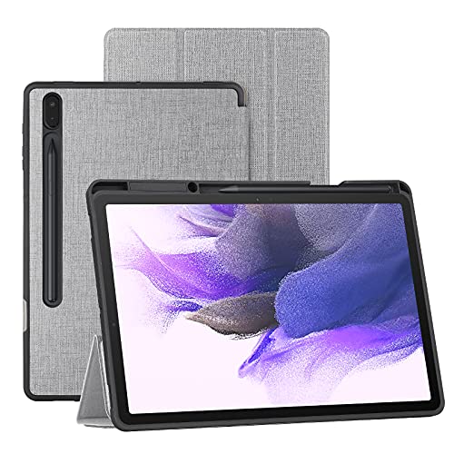 Foluu Galaxy Tab S7 FE 12,4 Zoll Tablet-Hülle mit S-Stifthalter, schlank leicht dreifach Faltbarer Ständer Smart PU Case Auto Sleep/Wake Magnetic für Galaxy Tab S7 FE 2021 (SM-T730/T736B) (grau) von Foluu