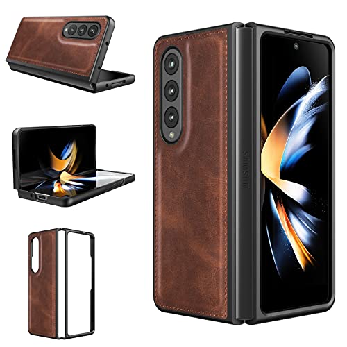 Foluu Galaxy Z Fold 4 Hülle, für Samsung Galaxy Z Fold 4 5G Lederhülle, PU Leder + Harte PC Schale Ultra Dünn Slim Durable Schutzhülle Handyhülle für Samsung Galaxy Z Fold 4 5G 2022 (Braun) von Foluu