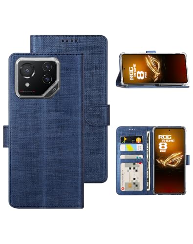 Foluu Handyhülle für Asus ROG Phone 8/8 Pro Hülle, Brieftaschen-Hülle [Premium Leder] [Standfunktion] [Kartenfach] [Magnetverschluss] TPU Bumper Stoßfeste Klapphüllen für ROG Phone 8 2024 (Blau) von Foluu