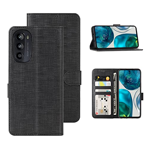 Foluu Handyhülle für Motorola Moto G52/Moto G82 5G Hülle, [Premium Leder] [Standfunktion] [Kartenfach] [Magnetverschluss] TPU Bumper Stoßfeste Schutzhülle für Motorola Moto G52 2022 (Schwarz) von Foluu