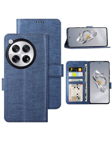 Foluu Handyhülle für OnePlus 12 Hülle, Brieftaschen-Hülle [Premium Leder] [Standfunktion] [Kartenfach] [Magnetverschluss] TPU Bumper Stoßfeste Klapphüllen für OnePlus 12 5G 2024 (Blau) von Foluu