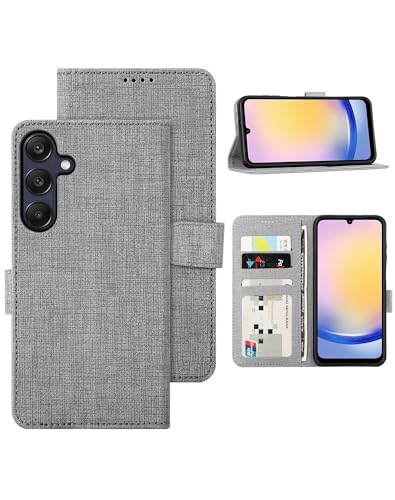 Foluu Handyhülle für Samsung Galaxy A25 5G Hülle, Brieftaschen-Hülle [Premium Leder] [Standfunktion] [Kartenfach] [Magnetverschluss] TPU Bumper Stoßfeste Klapphüllen für Galaxy A25 5G 2024 (Grau) von Foluu