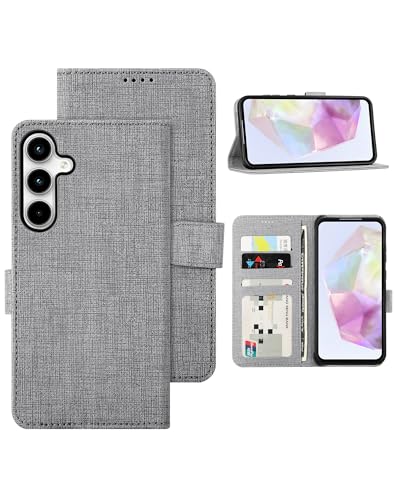 Foluu Handyhülle für Samsung Galaxy A35 5G Hülle, Brieftaschen-Hülle [Premium Leder] [Standfunktion] [Kartenfach] [Magnetverschluss] TPU Bumper Stoßfeste Klapphüllen für Galaxy A35 5G 2024 (Grau) von Foluu
