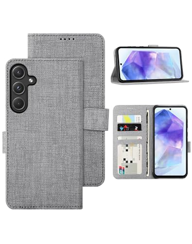 Foluu Handyhülle für Samsung Galaxy A55 5G Hülle, Brieftaschen-Hülle [Premium Leder] [Standfunktion] [Kartenfach] [Magnetverschluss] TPU Bumper Stoßfeste Klapphüllen für Galaxy A55 5G 2024 (Grau) von Foluu