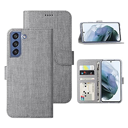 Foluu Handyhülle für Samsung Galaxy S21 FE 5G, Brieftaschen-Schutzhülle Flip/Folio weiche TPU-Hülle Bumper mit Ständer ultradünn starker Magnetverschluss für Samsung Galaxy S21 FE 5G 2022 (grau) von Foluu