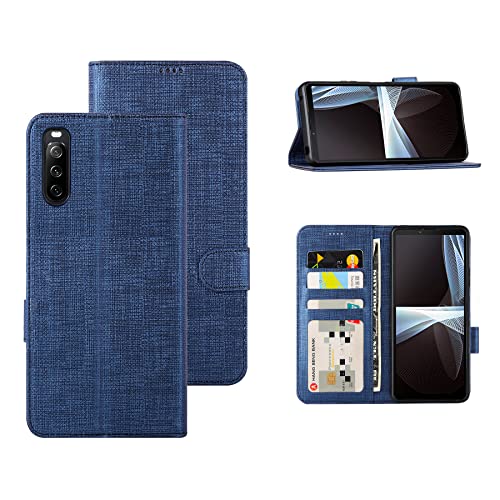 Foluu Handyhülle für Sony Xperia 10 IV Hülle, Brieftaschen-Hülle [Premium Leder] [Standfunktion] [Kartenfach] [Magnetverschluss] TPU Bumper Stoßfeste Klapphüllen für Sony Xperia 10 IV 2022 (Blau) von Foluu