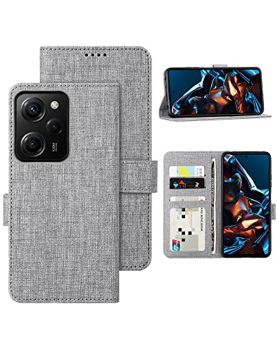 Foluu Handyhülle für Xiaomi Poco X5 Pro 5G Hülle, Brieftaschen-Hülle [Premium Leder] [Standfunktion] [Kartenfach] [Magnetverschluss] TPU Bumper Stoßfeste Klapphüllen für Poco X5 Pro 5G 2023 (Grau) von Foluu