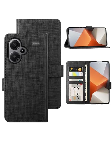 Foluu Handyhülle für Xiaomi Redmi Note 13 Pro Plus 5G Hülle, [Premium Leder] [Standfunktion] [Kartenfach] [Magnetverschluss] TPU Bumper Stoßfeste Klapphüllen für Redmi Note 13 Pro+ 2024 (Schwarz) von Foluu