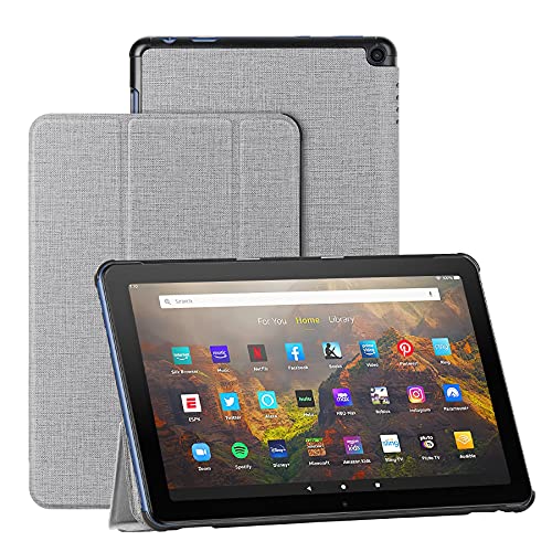 Foluu Hülle für Fire HD 10/Fire HD 10 Plus 2021, Auto Sleep/Wake Magnetic dünn leicht mit dreifach faltbarem Ständer Smart PU Schutzhülle für Amazon Fire HD 10 Tablet 11. Generation 2021 (grau) von Foluu