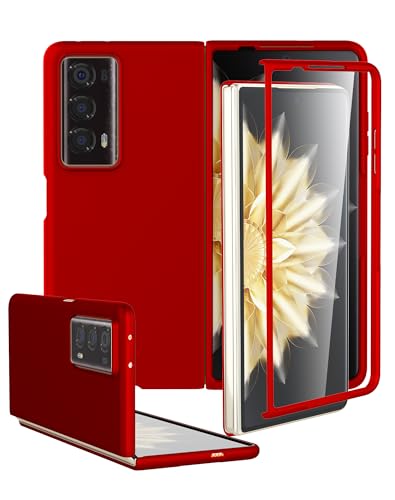 Foluu Hülle für Honor Magic V2 2023, mit Vorderseite eingebautem gehärtetem Glas, ultradünne Slim Fit Matte PC Schutzhülle für Honor Magic V2 2023 (Rot) von Foluu