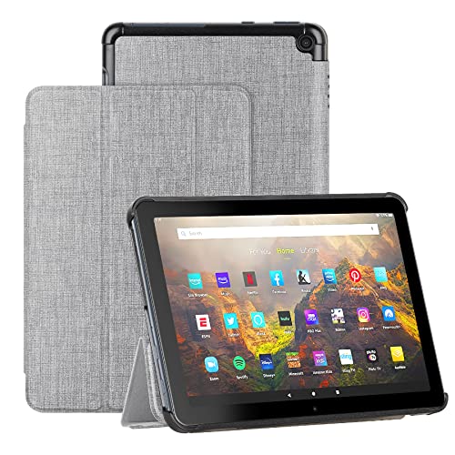 Foluu Hülle für Kindle Fire HD 8 2022, dünn, leicht mit dreifach faltbarem Ständer, Smart-PU-Schutz, Magnetic, für Amazon Kindle Fire HD 8 2022 (grau) von Foluu